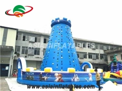 Popular Cartoon Bouncer Blue Top Climbing Wall  Inflatable Climbing Tower For Sale